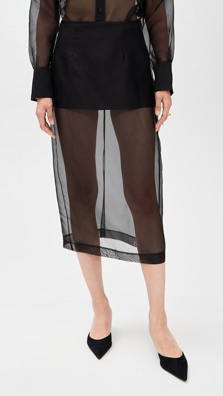 Frame The Silk Organza Pencil Midi Skirt Sheer Mesh Minimalist Luxury Party 6